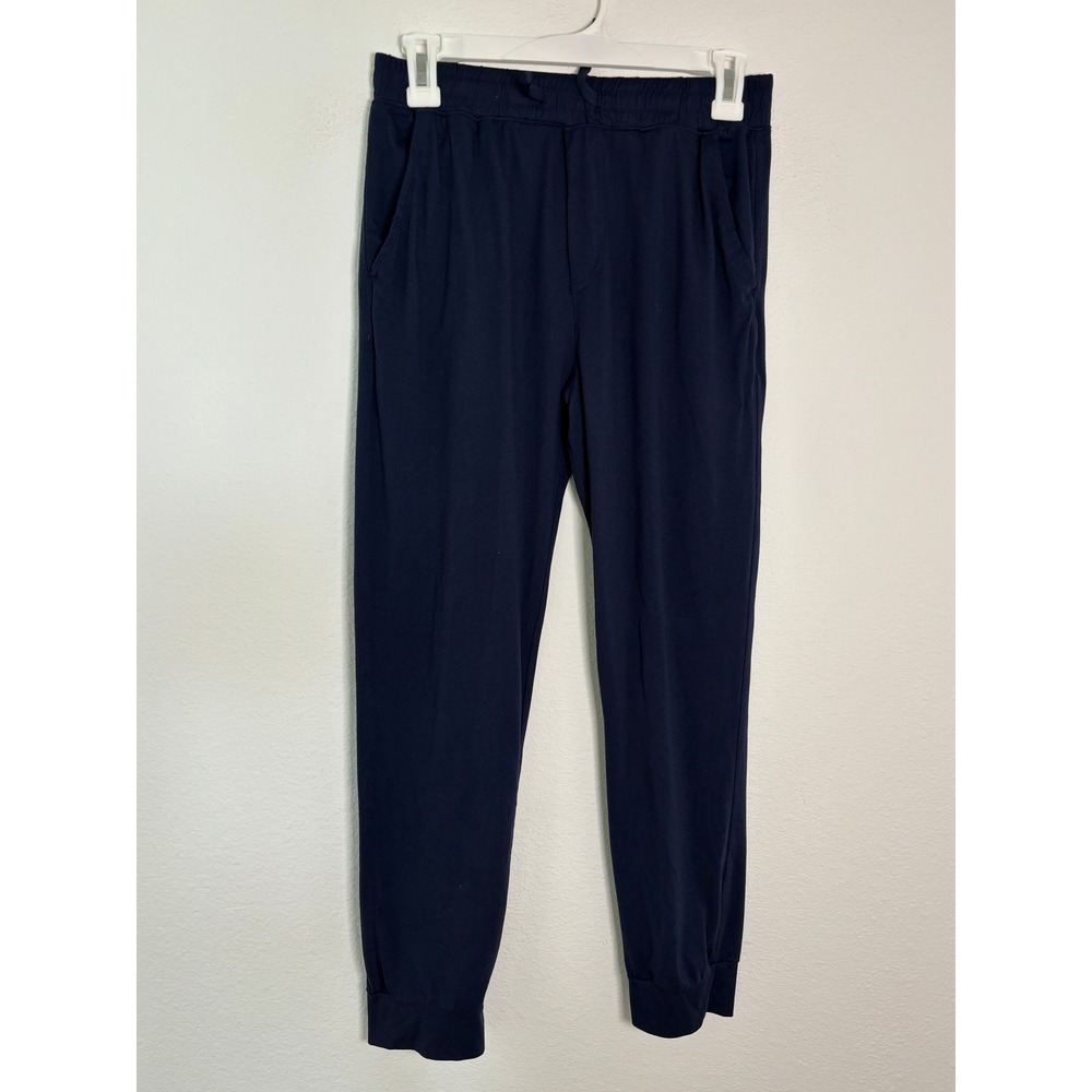 Navy Blue Jersey Knit Jogger Pants Drawstring Waist Tapered Cuffs Loungewear